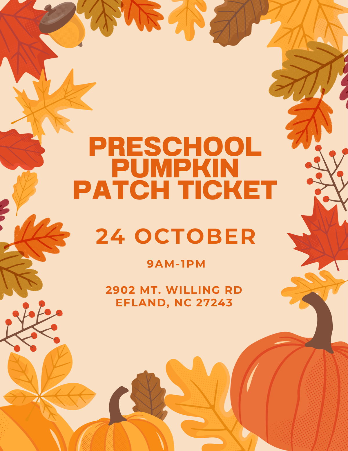 Preschool Pumpkin Patch Ticket